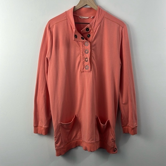 Soft Surroundings Lakshmi Coral Snap Button Pockets Pullover Tunic Top Womens L - Picture 1 of 12